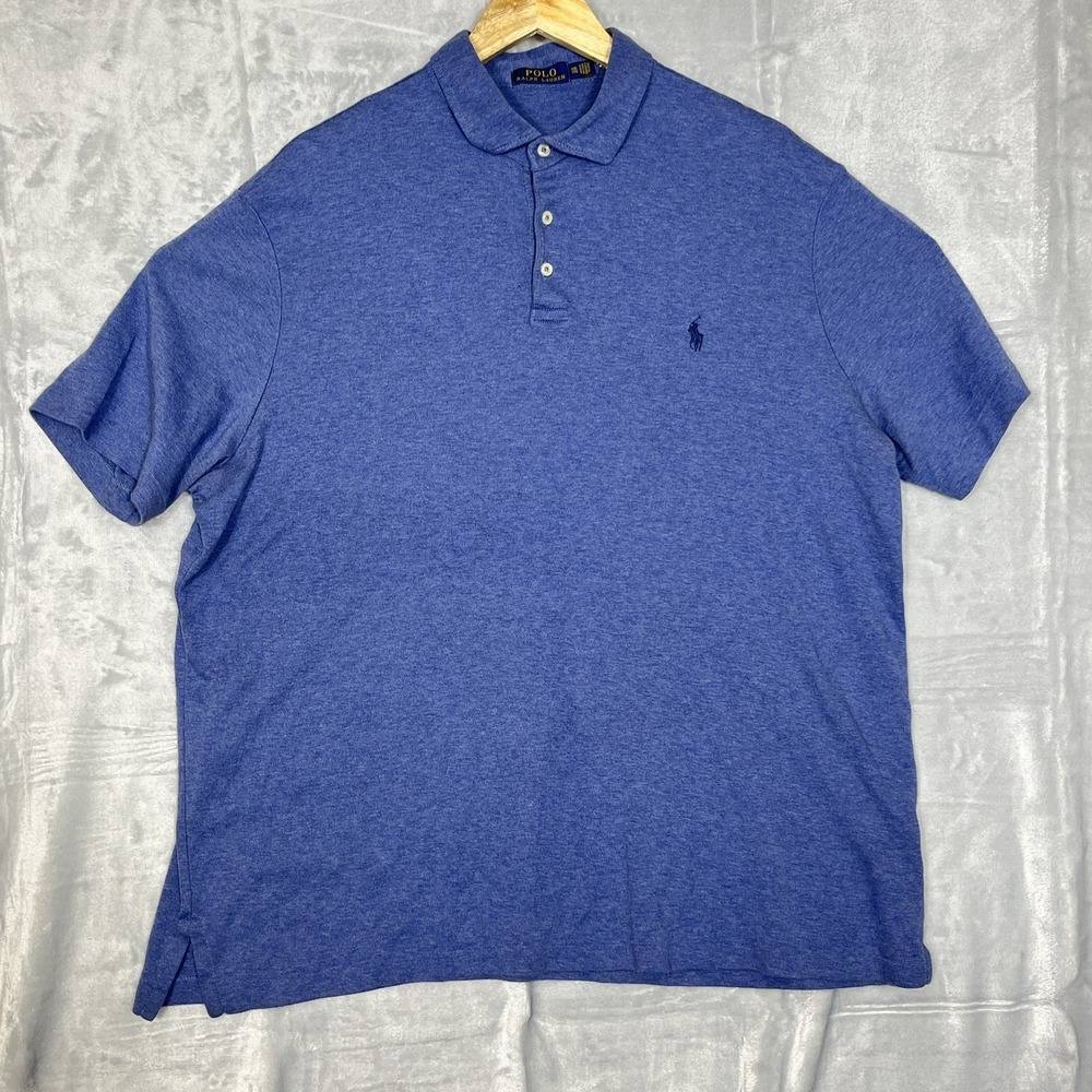 Ralph Lauren Mens Polo Shirt XXL Blue Golf Soft Touch Cotton Knit Casual Preppy - Picture 2 of 6